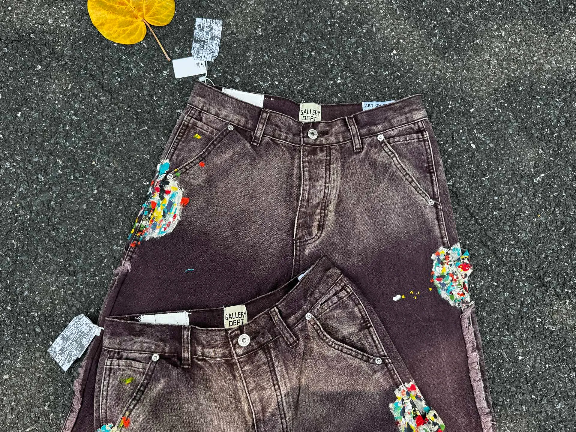 P250💰G90 Top GALLERY DEPT. Spliced ​​logging splash ink denim bell-bottom pants washed and distressed spliced ​​jeans bootcut jeans for men and women - code number: 28 30 32 34 36